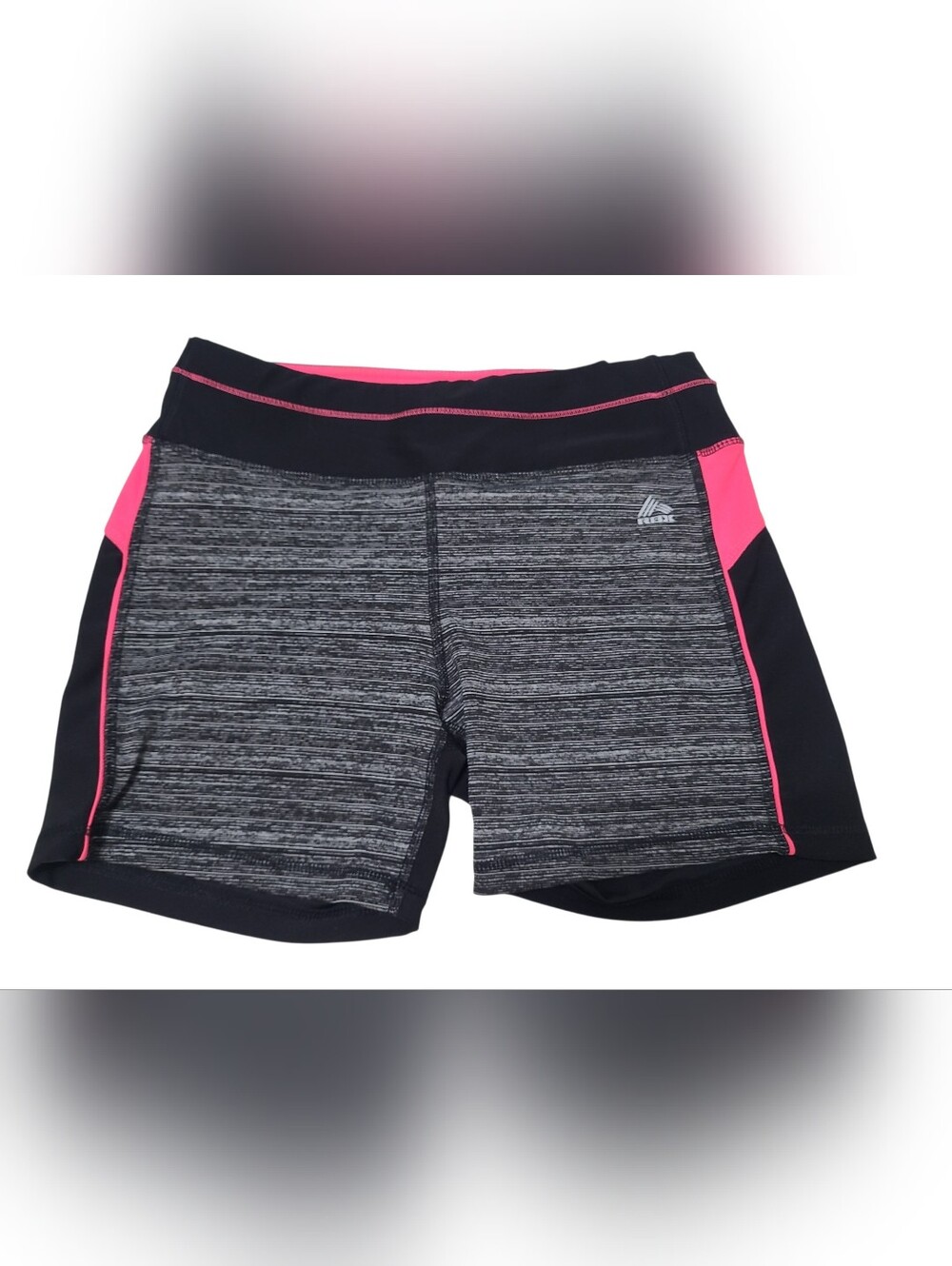 RBX Heathered Black & Grey / Hot Pink Accented Athletic Shorts Sz Med